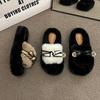 Internet celebrity black European wool slippers women wear 2025 autumn and winter new high-end thick-soled cotton slippers