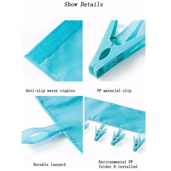 Bathroom Rack Clothespin Travel Portable Folding Clothes Towel Hanger 6 Clips