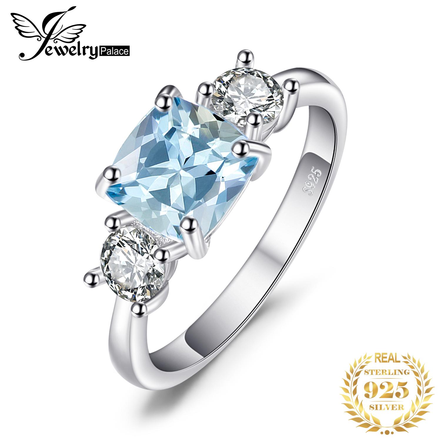 

JewelryPalace Кольцо с 3 камнями 1,9 карата, квадратный натуральный небесно-голубой топаз, серебро 925 пробы, для женщин, ювелирные изделия с драгоценными камнями, свадебные подарки 7