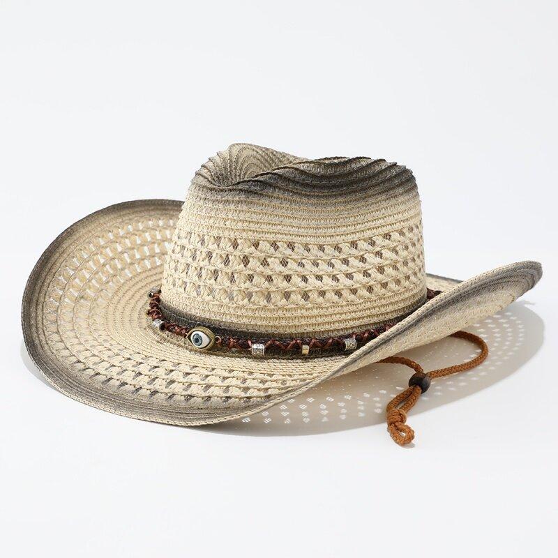 Spring and summer men's and women's hollow straw hats, ethnic style European and American cowboy hats, outdoor sunshade sunscreen hats, travel hats
