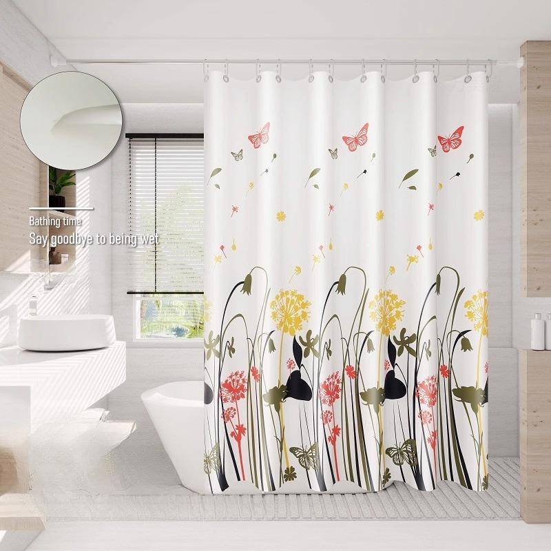Transparent Waterproof Shower Curtain Bathroom Translucent Partition Curtain Easy Clean Wipe Mildew Proof Curtains with Hooks