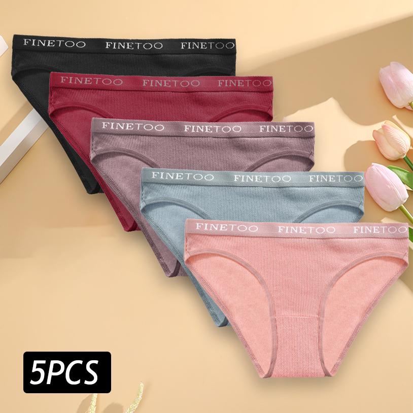 5PCS Women's Cotton Briefs Sexy High Elastic Waist Panties Soft Female Underpants Solid Color Large Size Underwear M-2XL