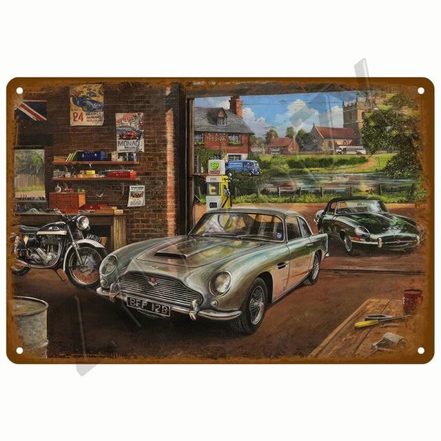Vintage Metal Tin Sign  Garage Gas Oil Spark Plug Tyre Service  Man Cave Club Bar Home Wall Decor Art Decorative Plaque