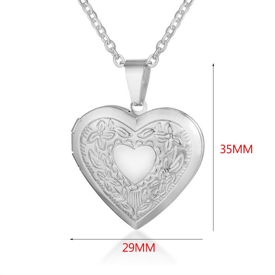 

Romantic Love Heart Locket Pendant Necklaces for Women Silver Color Stainless Steel Photo Frame Promise Jewelry Chokers Gift 60cm