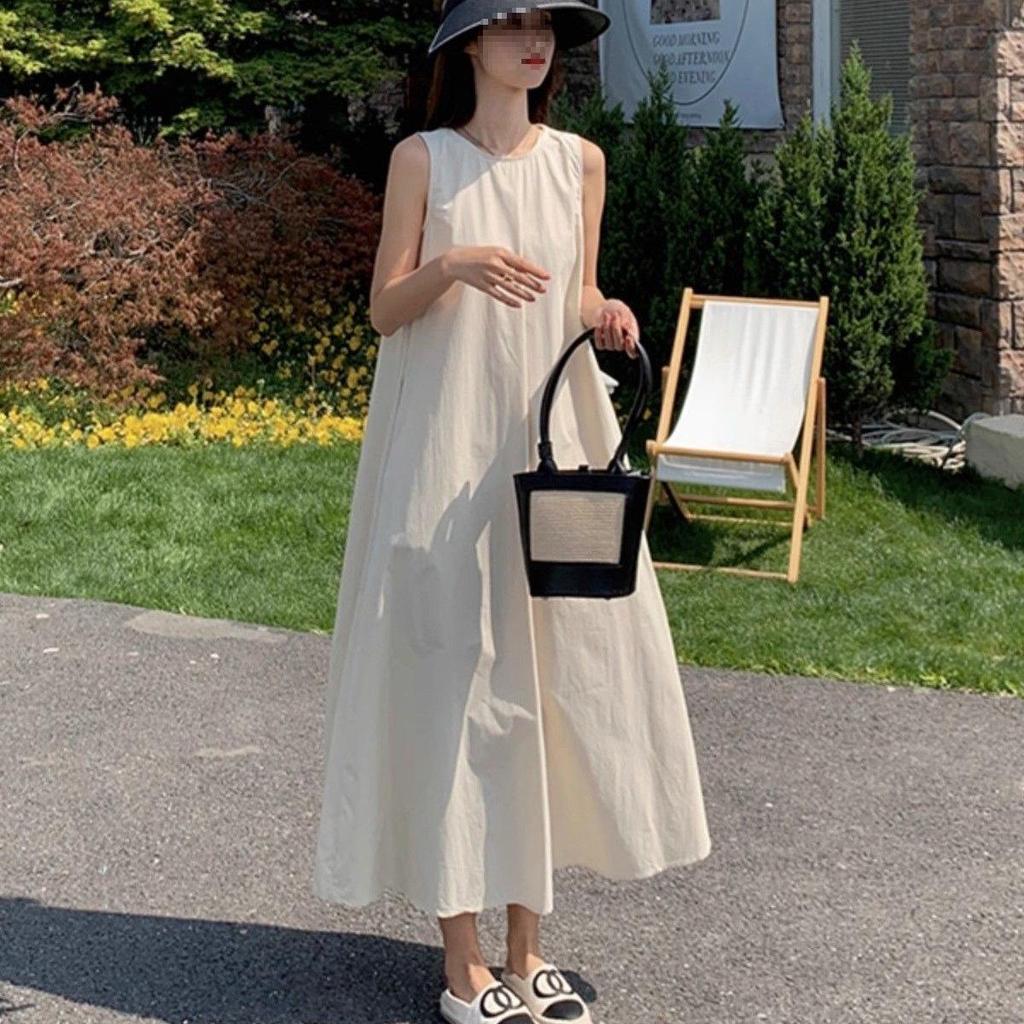 Women's Casual Sleeveless Pleated A-line Dress with Hollow-Out Design