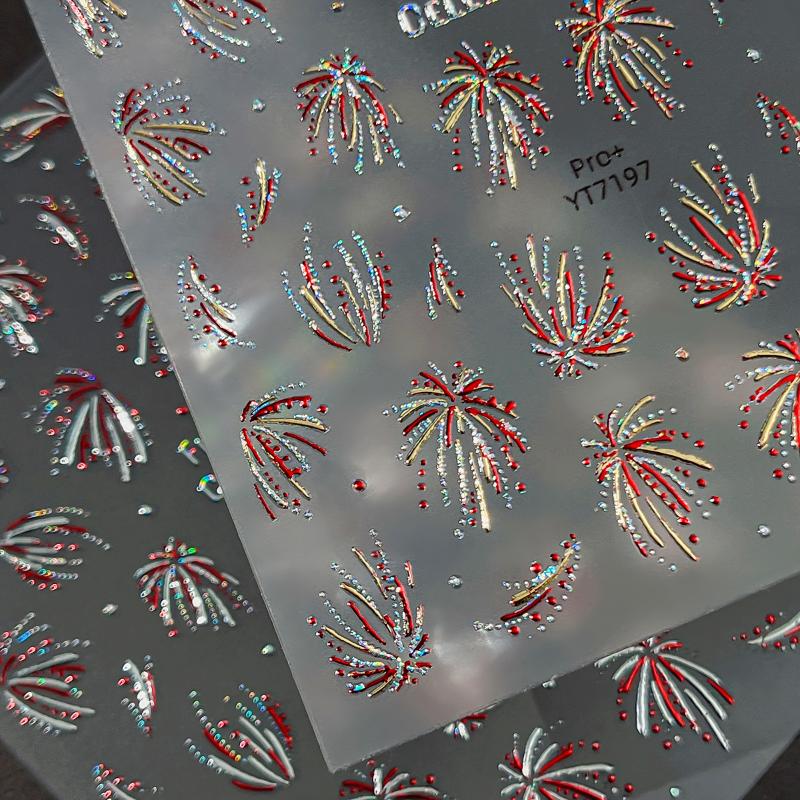 Fireworks Nail Stickers Rainbow Laser Silver Pink Blooming Firework New Year Celebration Nail Art Decals Decoration