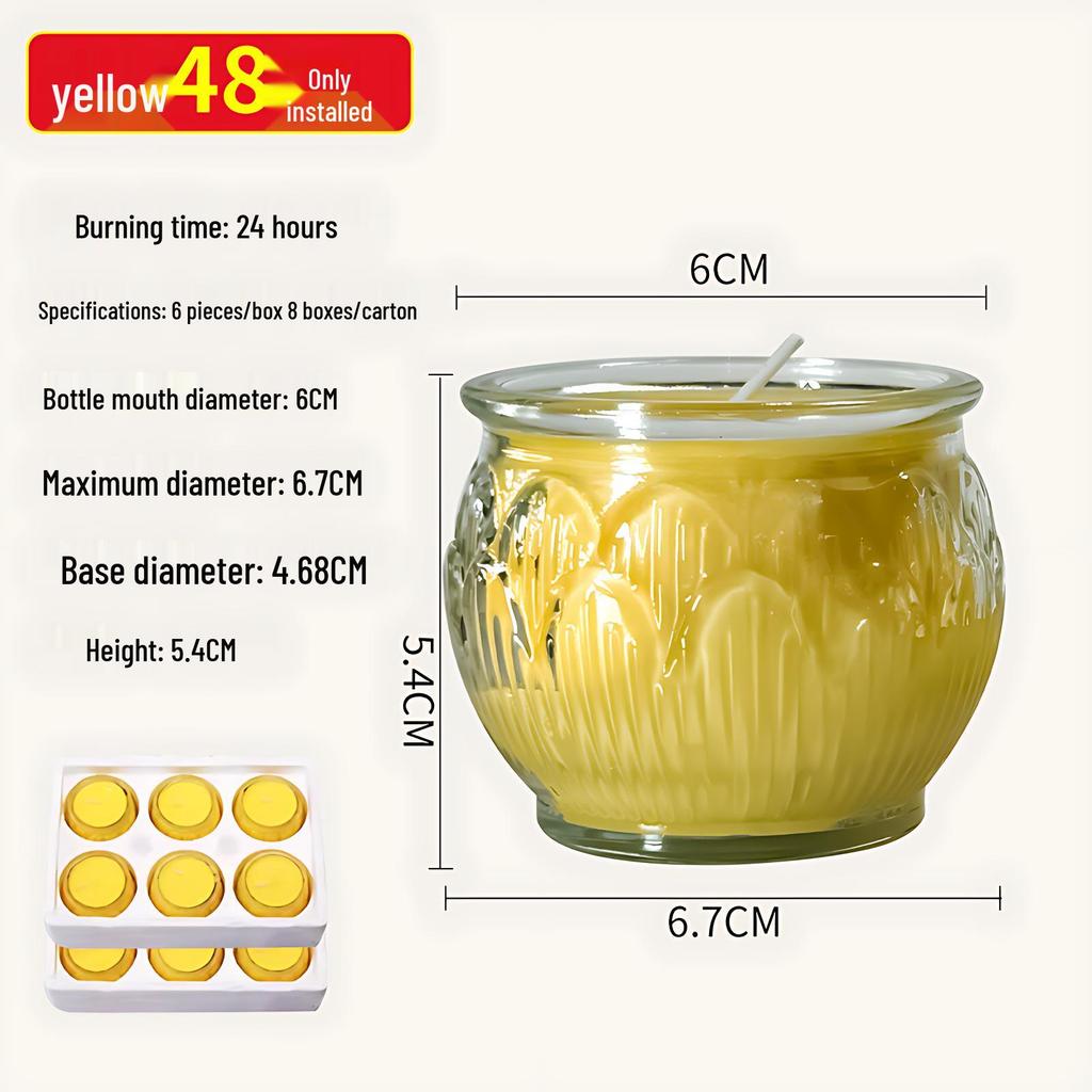 Smokeless Lotus Glass Oil Lamp - 24-Hour Ghee Candle for Buddha Offerings