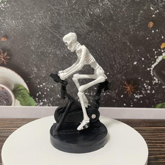 Halloween Riding Bike Skeleton Statue Animated Fitness Bicycle Skeleton Figurine