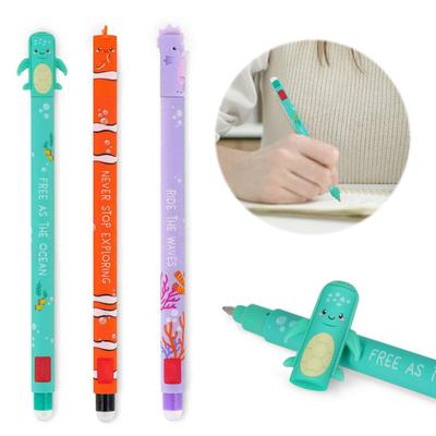 3 Pcs Erasable Gel Ink Pens Cartoon Seahorse Clownfish Turtle Erasable Ballpoint Pen with Built-in Eraser Rollerball Pen for School Office Supplies