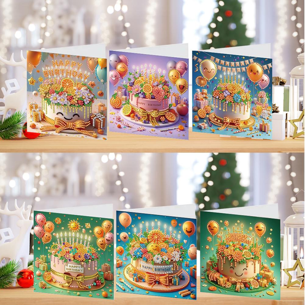 6PCS DIY Diamond Art Greeting Cards Birthday Theme Congratulations Cards & Gifts