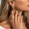 Salircon Vintage Woven Mesh Hollow Out Heart Stud Earrings Rings Set for Women 2026 Fashion Jewelry Wedding Banquet Accessories