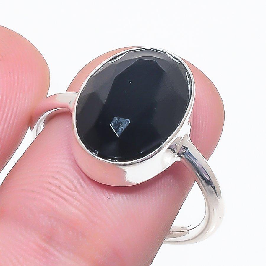 Natural Black Spinel Gemstone 925 Sterling Silver Jewelry Ring Size 6.5 B8b67