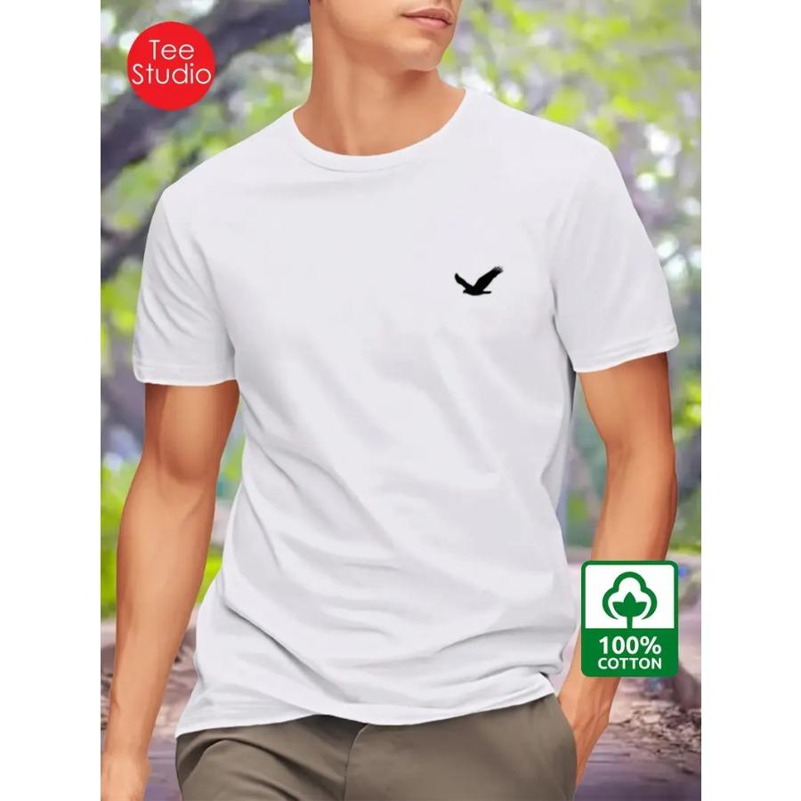 

100% Cotton Men S Basic Short Sleeve T-Shirt with Printed Bird Design - Regular Fit, Round Neck, Normal Length 3XL жовтий