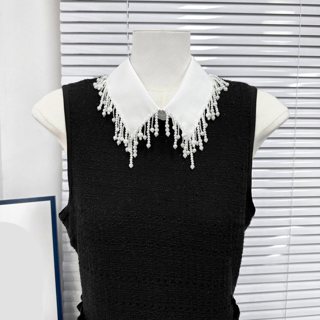 Elegant Pearls Beaded Tassels Trim Detachable Faux Collar Enhances Clothing Layers for Women Jewelry Bib Choker Neckalce