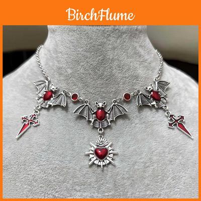 Gothic Halloween Bat Cross Alloy Pendant Necklace With Geometric Design For Women