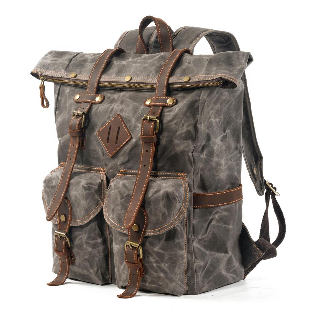 Waterproof Waxed Canvas Travel Backpack with Color-block Design for Men and Women, Fits Laptops