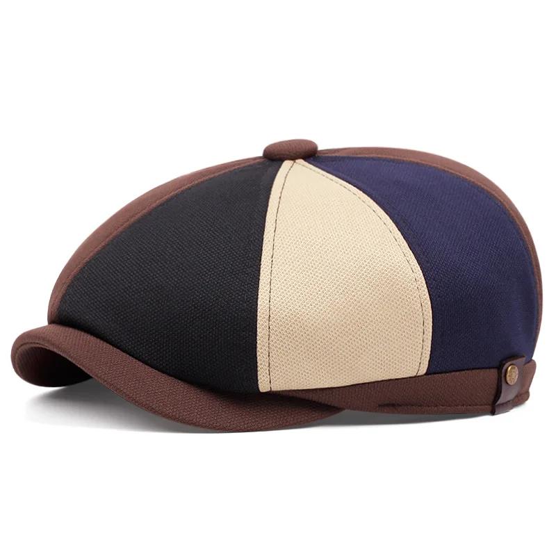 

British Style 8-Panel Beret Hat - Two-Tone Color Block Designer Cap for Autumn Daily & Artistic Looks One Size