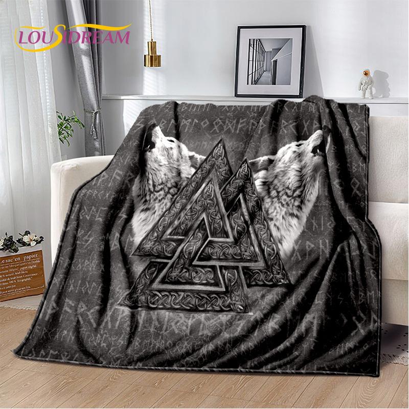 Nordic Mythology Viking Odin Valhalla Valknut Flannel Blanket Throw Blanket,Warm Blanket for Living Room Bedroom Beds Sofa Kids