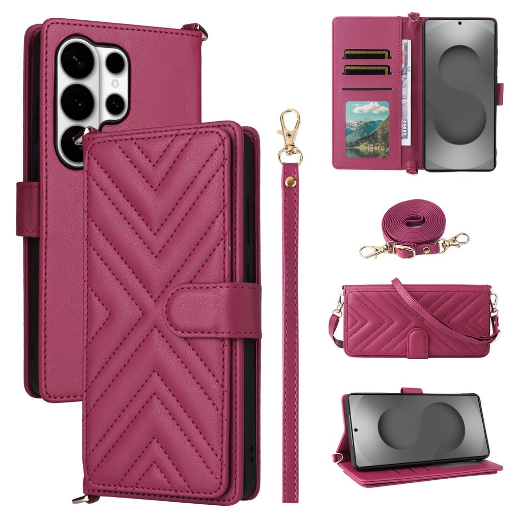 For Samsung Galaxy S26 Ultra Case with Shoulder/Wrist Strap Leather Phone Cover Stand Wallet