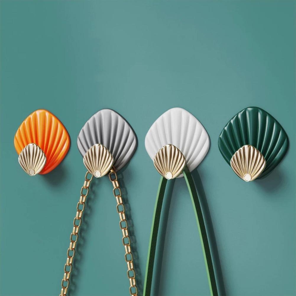 Nordic Style Wall Hanging Hook Seashell Shape Punch-Free Strong Glue Hook Bathroom Kitchen Wall Mounted Seamless Sticky Hook