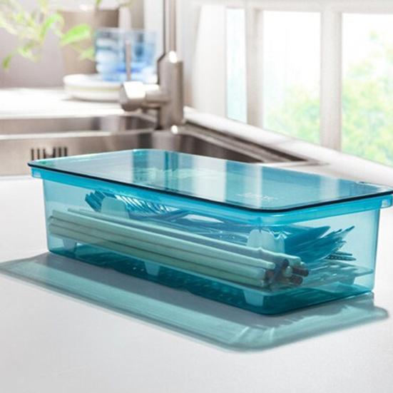 Transparent Chopsticks Drawer Organizer with Lid Plastic Countertop Storage Utensil Drawer Tray for Restaurant