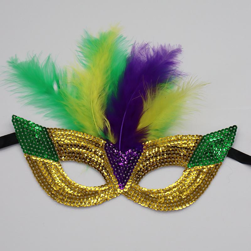 Mardi Gras Sequin Feather Hat & Mask Set