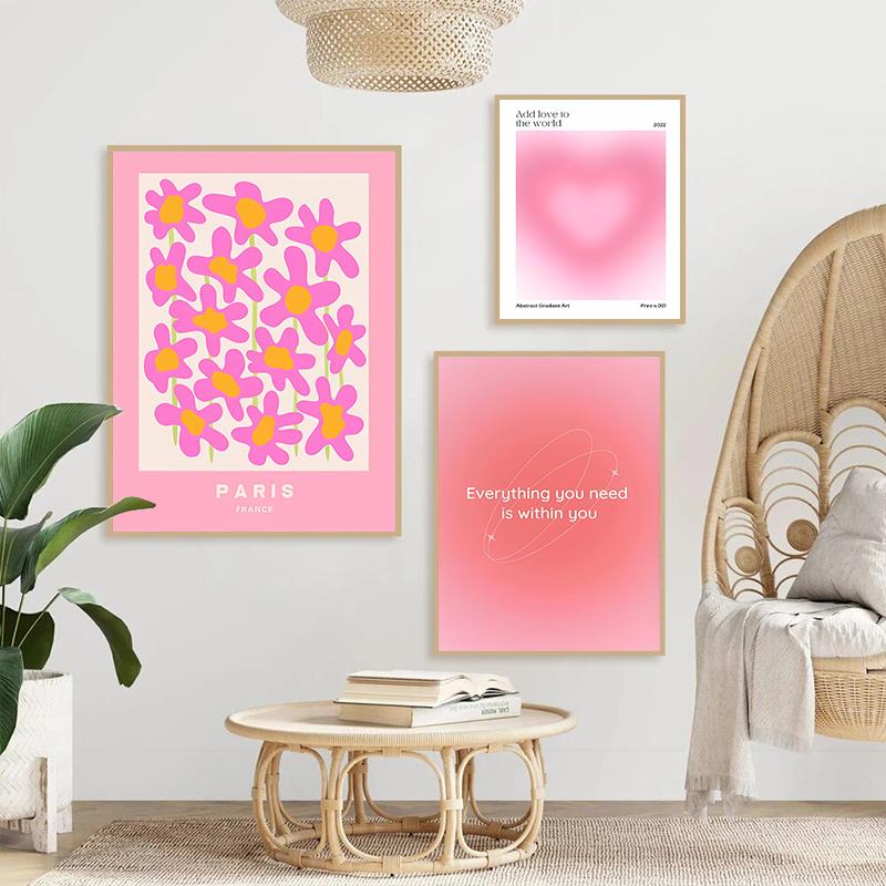 Pink Flower Market Exhibition Canvas Painting Angel Number Abstract Poster Wall Art Poster Bedroom Girls Room Frameless Wall Art