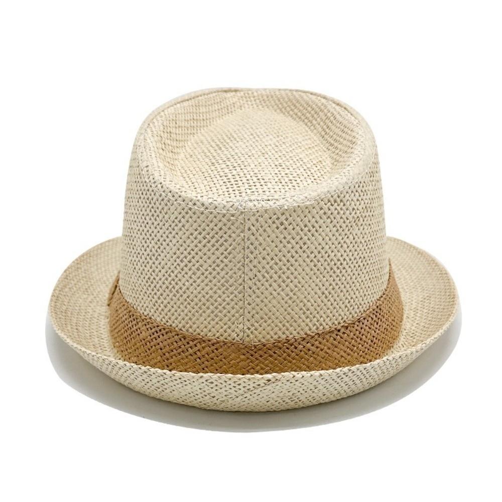 Wide Brim Jazz Hat Woven Stripe Panama Cap Fashion Beach Hat  Men Women