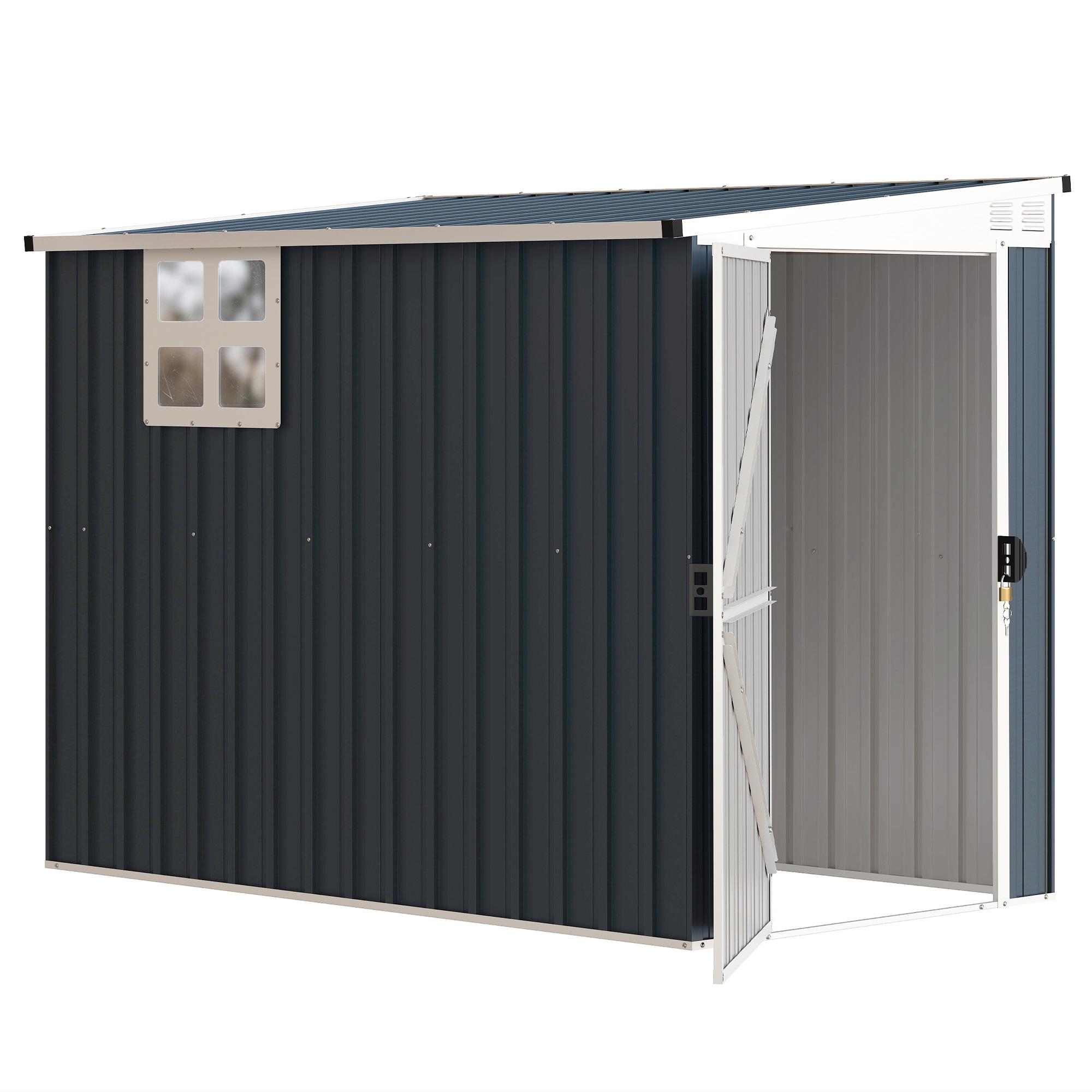 Abri de jardin en métal à adosser 7,6 x 4 pieds Abri de rangement extérieur avec fenêtre 2 aérations et porte verrouillable pour jardin Gris foncé