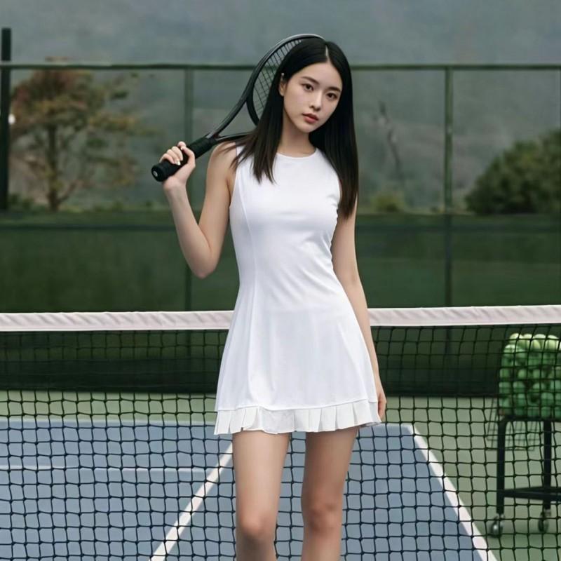 Womens High-Waisted Tennis Dress With Back Knot Cutout Breathable Stretch Sportswear Court Gym Outdoor Activities