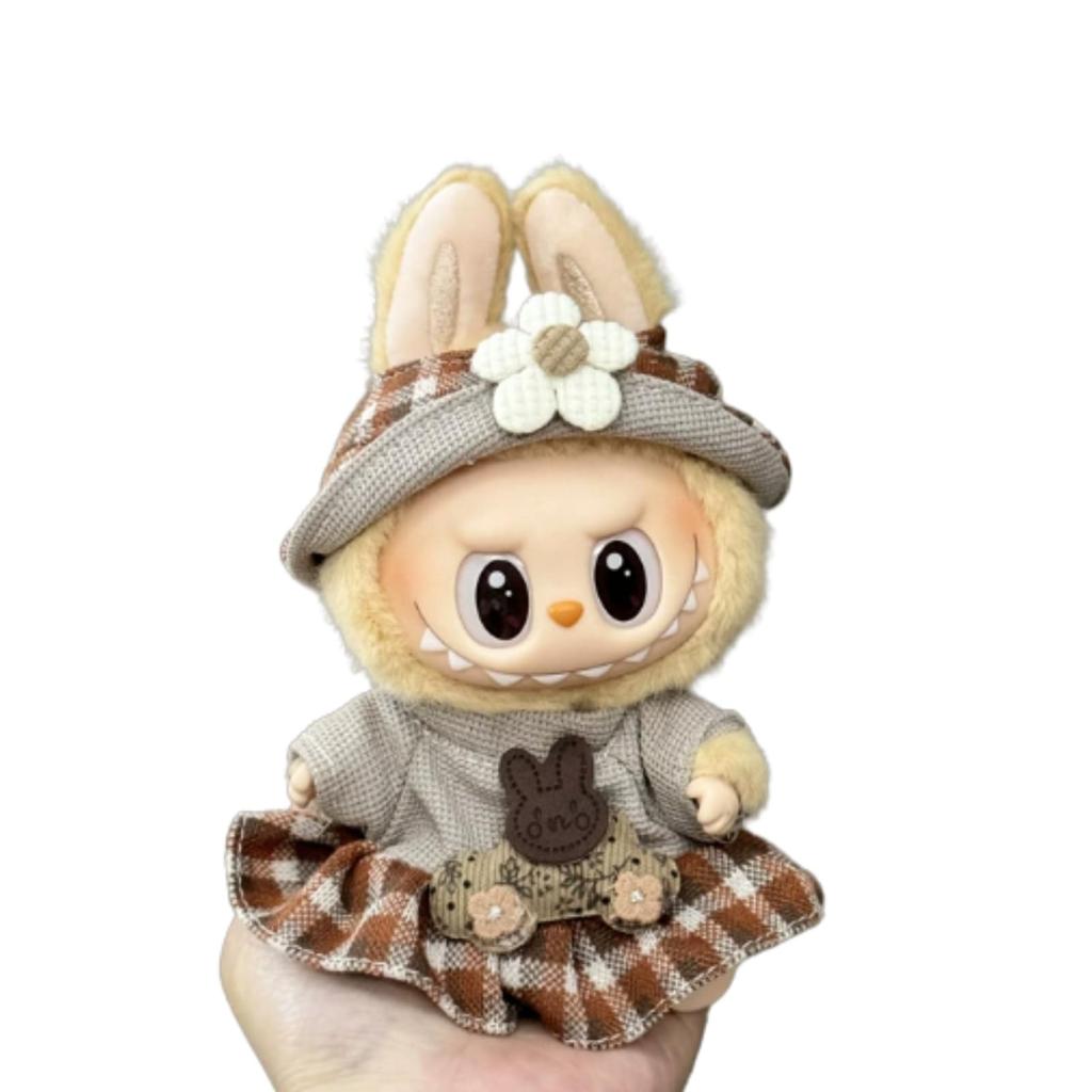 Lovebu 17cm Plush Clothes, Cute Costume (Dress + Hat) for Labubu Plush Dolls, Outfit Only, 17cm Plush Doll Clothes, Plush Toy Dress-Up