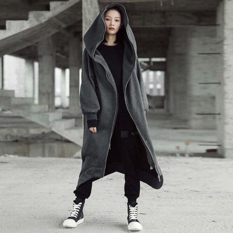 Herbst/Winter 2023 Langer Streetstyle-Reißverschluss-Hoodie mit Samtfutter