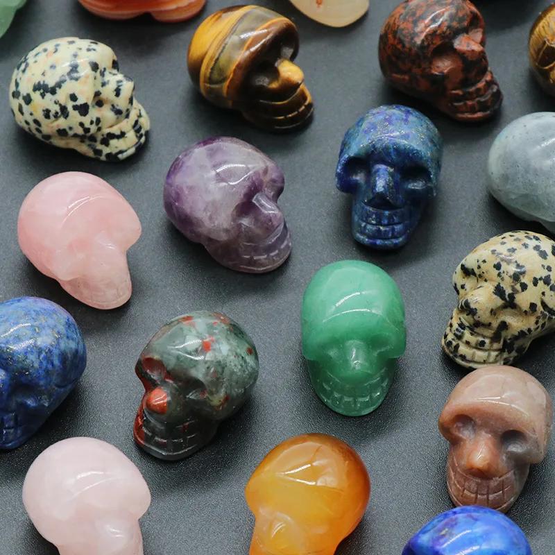 7Pcs Crystals Skulls Carving Mineral Gems Ghost Head Polished Carved Reiki Desktop Home Decor Stone Crafts Halloween Gift