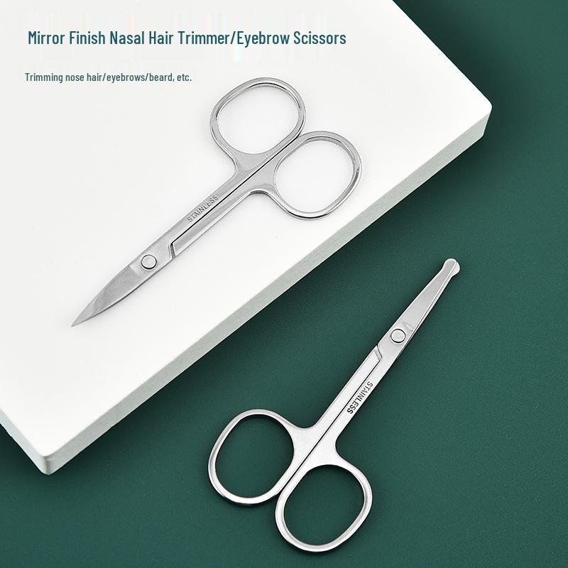 Men's Precision Grooming Scissors Set: Stainless Steel, Pointed Tip for Eyebrows, Round Tip for Nose Hair, Mirror-Polished Finish
