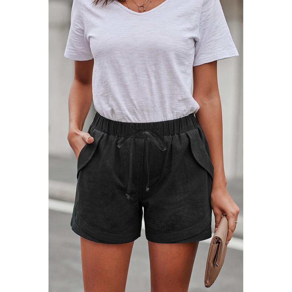 Women's Cotton Linen Shorts Elasticated Waist Shorts Drawstring Straight Leg Pants Beach Shorts
