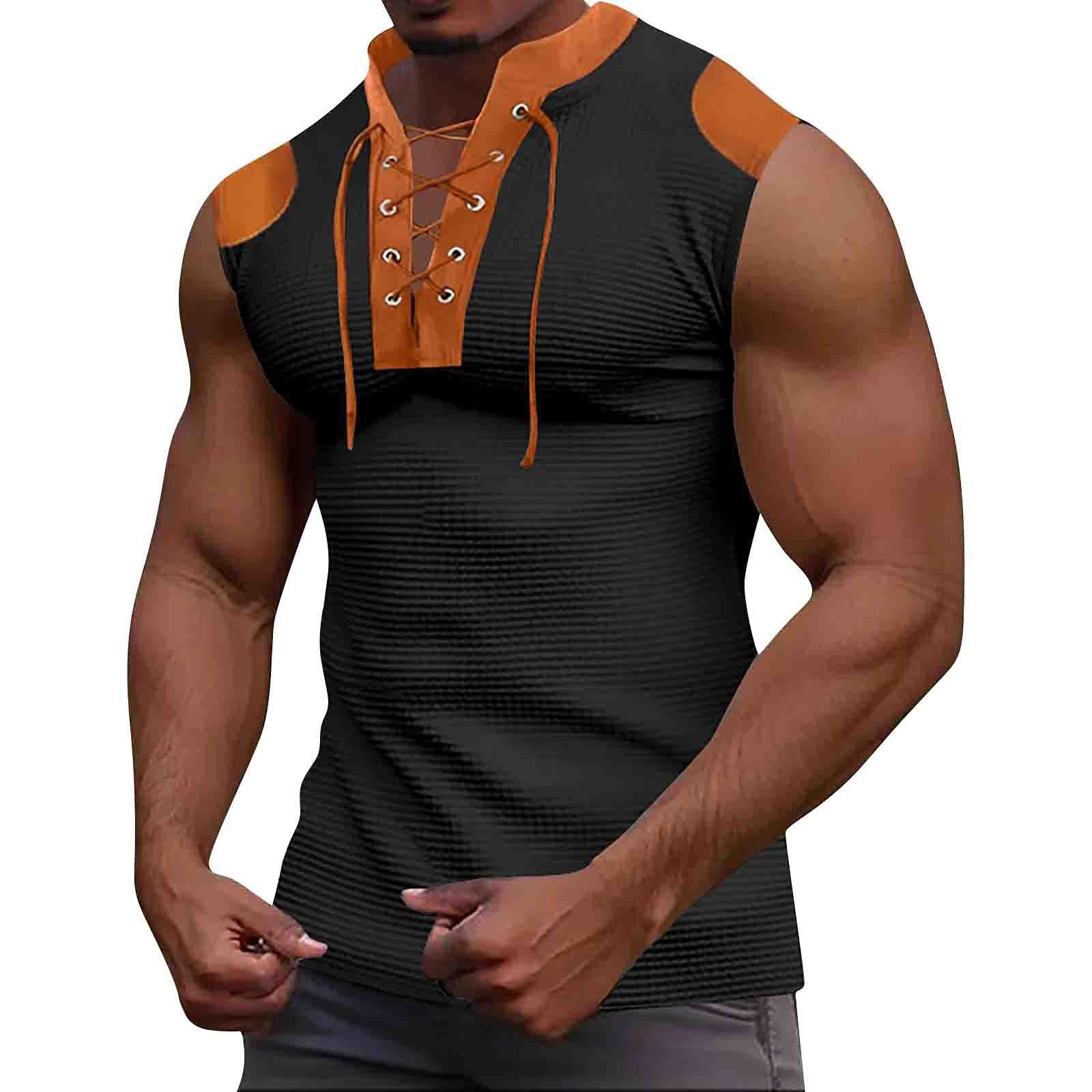 

Мужская майка с цветными блоками и V-образным вырезом, повседневная футболка без рукавов XL чёрный