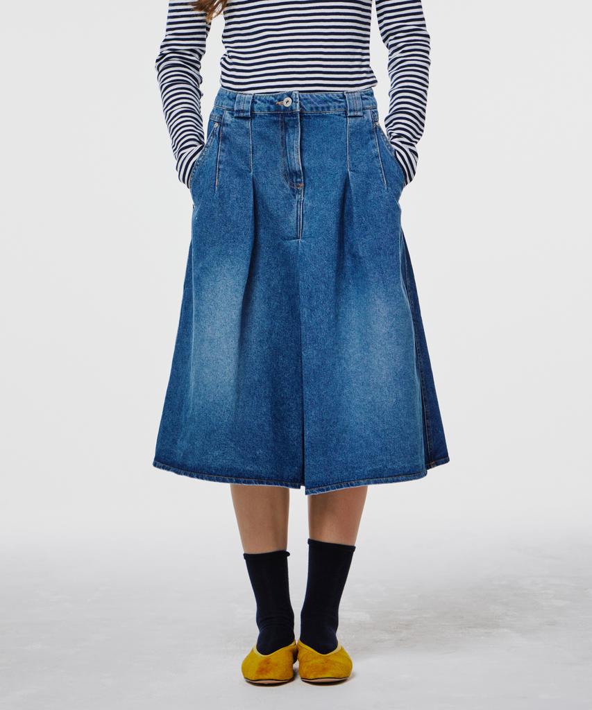 Opeundoeoseutyudio Half Plaid Denim Skirt Navy