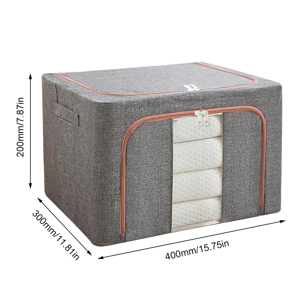 Dustproof Storage Box with Metal Frame Quilt Blanket Closet Clothing Organizer 24L Capacity Linen with Zipper for Duvets Clothes