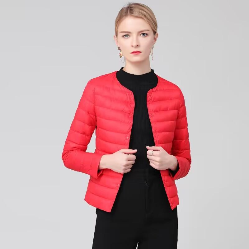 Autumn and winter new light down jackets women wear short round neck down jackets collarless women's clothing warm liner slim