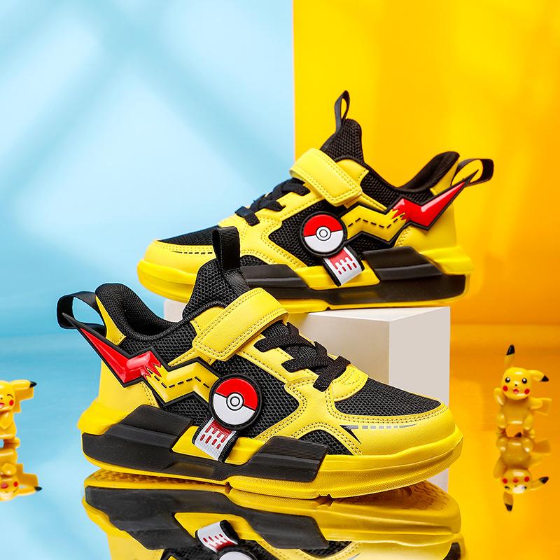 Children's lightweight trendy boys and girls sports shoes soft sole Pikachu boys little white shoes mesh shoes lightweight