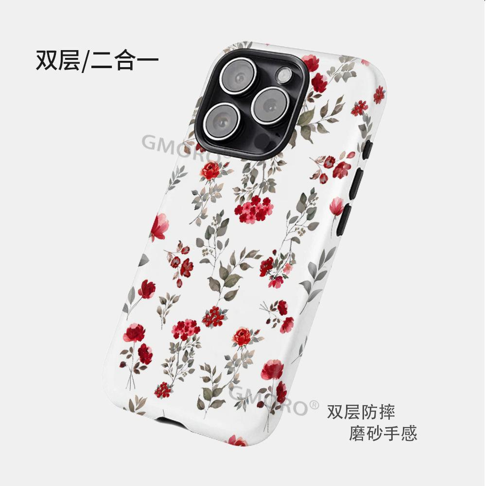 Double-layer Processed French Rose Floral MagSafe Magnetic Suction iPhone17 Mobile Phone Case Anti-drop Protective Case