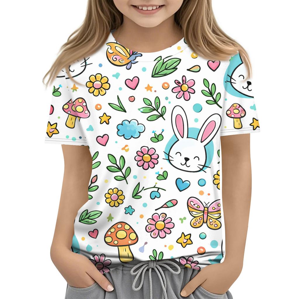 Children's Easter Printed Round Neck Short Sleeved Casual T-shirt