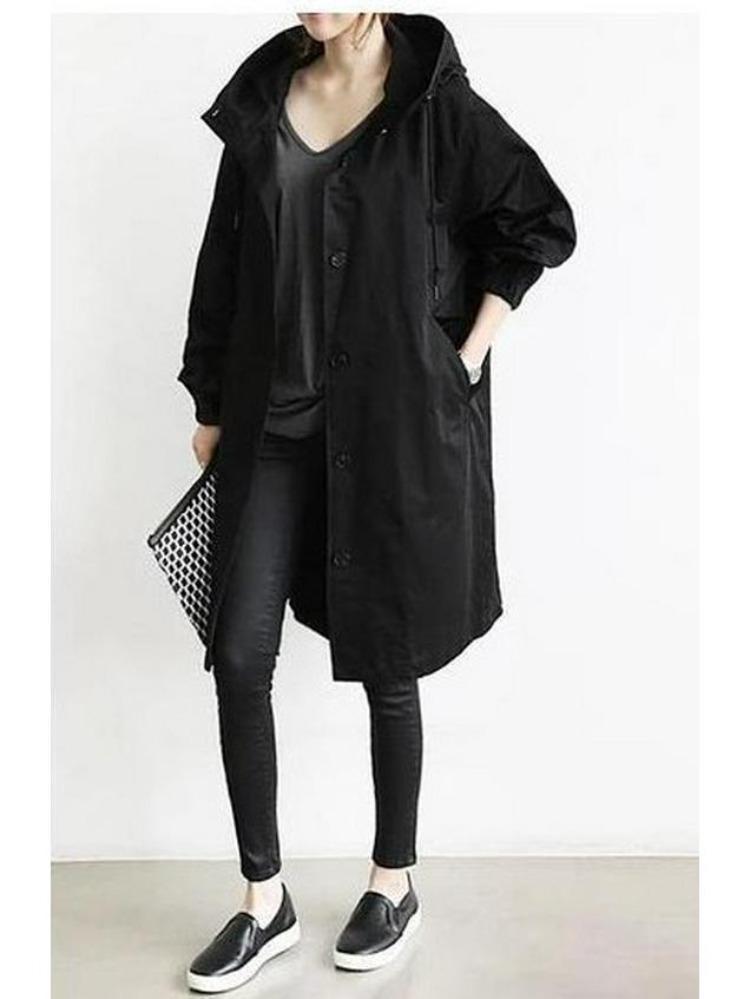 

Элегантная талия Женская повседневная осенняя ветровка Длинный рукав Средней длины 8 цветов Размеры XXXL чёрный