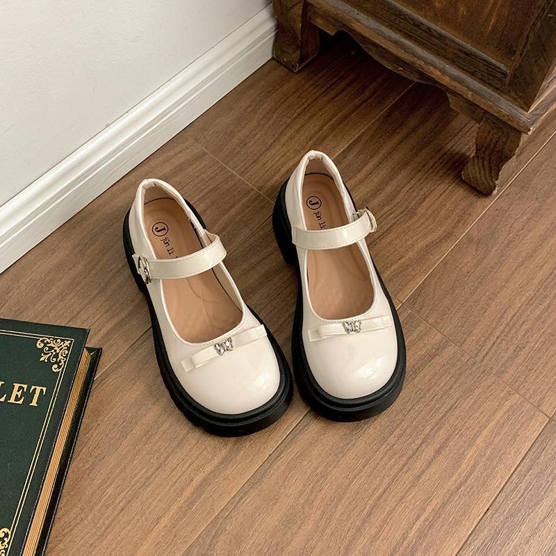 

Fashion butterfly French black platform small leather shoes women s 2025 new spring versatile retro height-increasing Mary Jane shoes 40 бежевый