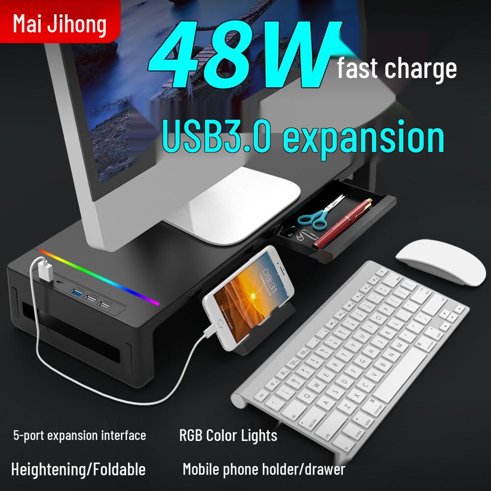 Multifunctional Monitor Riser with USB Ports and LED Lighting