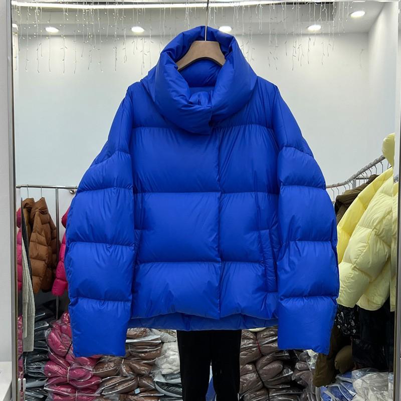 Womens Short Puffer Coat With White Goose Down Fill Loose Fit Stand Collar Thick Winter Jacket Small Stature