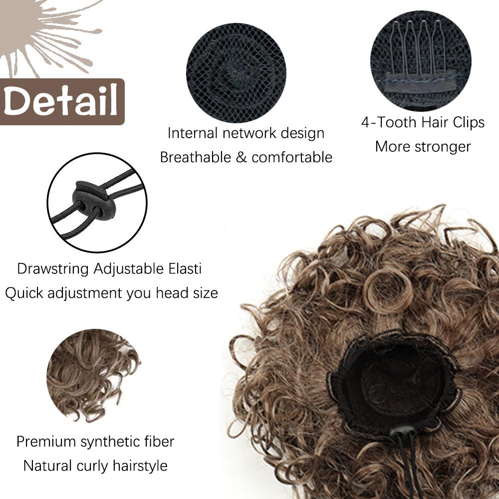 MISS WIG Haarknoten, Perückenstück, elastischer Kordelzug, lockerer großer lockiger Dutt, 60 g, synthetische kurze Pferdeschwanzverlängerung für Frauen, tägliches Tragen, Perücke