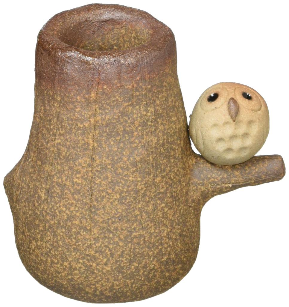 Marui Pottery Shigaraki Ware Hechimon Vase Flower Vase Single Flower Vase Brown with Owl Ceramic MR-M234