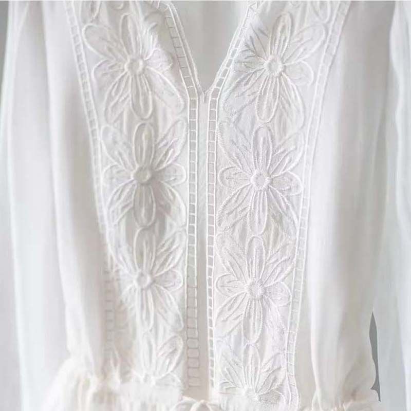 Romantic White Chiffon Dress with Embroidery for Women