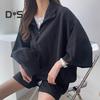 2 Pcs/Set Sweatshirt Shorts Set  Loose Solid Color Lapel Half Sleeves Pockets Elastic Waist Zipper Collar Breathable Smooth Quick Dry Soft Summer